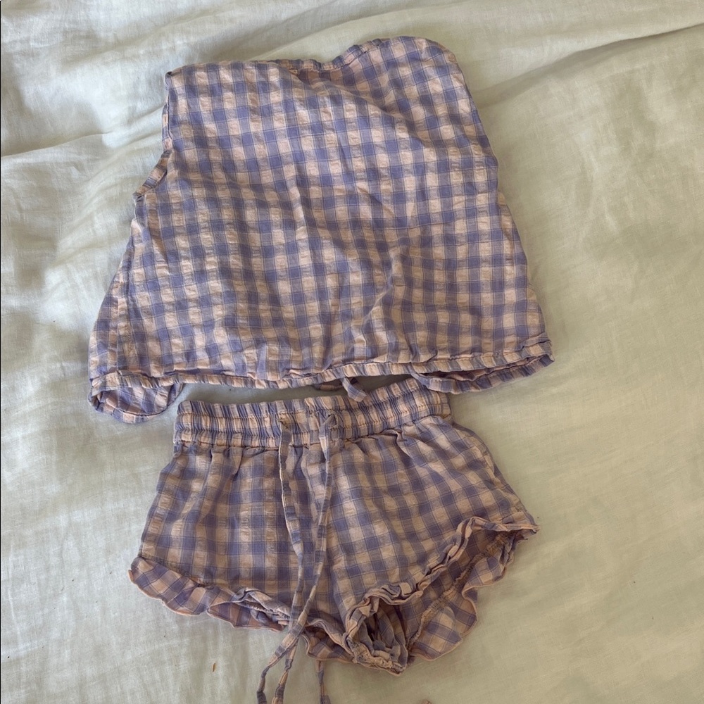 Kids Gingham Matching Set - Purple and White
